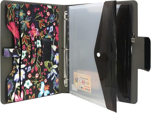 Padfolio Ring Binder with Expanded Document Bag, Flower Texture PU Leather Organizer Portfolio with 3-Ring Binder and Clipboard (Red) in Kuwait