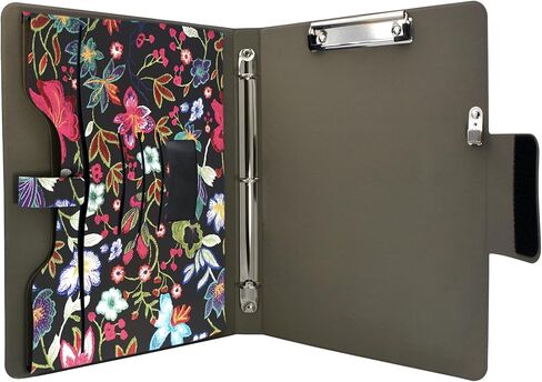 Padfolio Ring Binder with Expanded Document Bag, Flower Texture PU Leather Organizer Portfolio with 3-Ring Binder and Clipboard (Red) in Kuwait