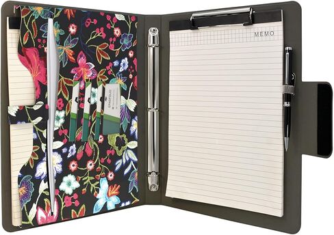 Padfolio Ring Binder with Expanded Document Bag, Flower Texture PU Leather Organizer Portfolio with 3-Ring Binder and Clipboard (Red) in Kuwait