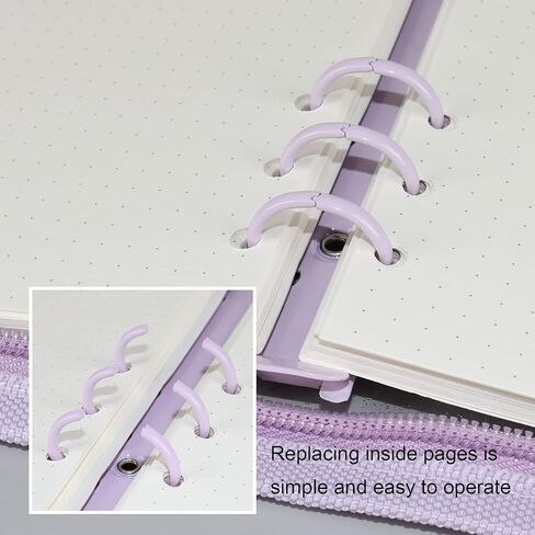 غلاف مجلد MultiBey A6 ذو 6 حلقات غلاف دفتر ملاحظات شفاف من PVC مع سحاب، مجلد ميزانية لامع لنظام الميزانية النقدية، دفتر يوميات، مخطط (8.2 بوصة × 5.5 بوصة، أبيض) in Kuwait