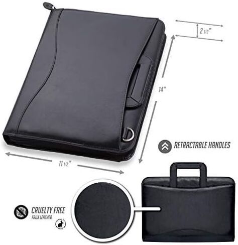 محفظة جلدية للأعمال من ترافيجو ذات 3 حلقات لحزام الكتف| 14 بوصة طول × 11.5 بوصة عرض | حزام كتف قابل للإزالة بمقابض | حاسبة الطاقة الشمسية | مجلد وثيقة المنظم | مفكرة متضمنة، s805 (أسود) in Kuwait