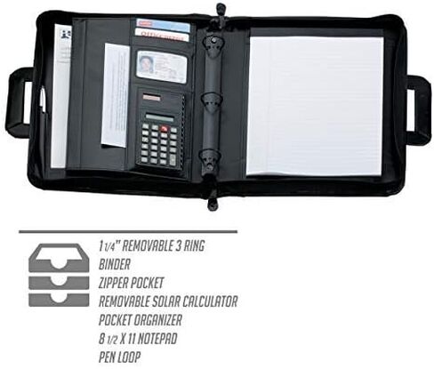 محفظة جلدية للأعمال من ترافيجو ذات 3 حلقات لحزام الكتف| 14 بوصة طول × 11.5 بوصة عرض | حزام كتف قابل للإزالة بمقابض | حاسبة الطاقة الشمسية | مجلد وثيقة المنظم | مفكرة متضمنة، s805 (أسود) in Kuwait
