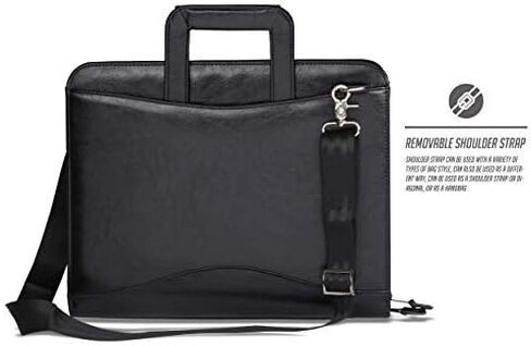 محفظة جلدية للأعمال من ترافيجو ذات 3 حلقات لحزام الكتف| 14 بوصة طول × 11.5 بوصة عرض | حزام كتف قابل للإزالة بمقابض | حاسبة الطاقة الشمسية | مجلد وثيقة المنظم | مفكرة متضمنة، s805 (أسود) in Kuwait