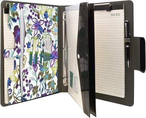 Padfolio Ring Binder with Expanded Document Bag, Flower Texture PU Leather Organizer Portfolio with 3-Ring Binder and Clipboard (Red) in Saudi Arabia