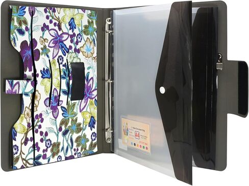 Padfolio Ring Binder with Expanded Document Bag, Flower Texture PU Leather Organizer Portfolio with 3-Ring Binder and Clipboard (Red) in Saudi Arabia