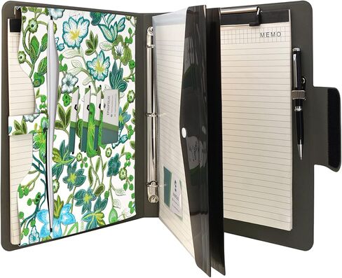 Padfolio Ring Binder with Expanded Document Bag, Flower Texture PU Leather Organizer Portfolio with 3-Ring Binder and Clipboard (Red) in Saudi Arabia