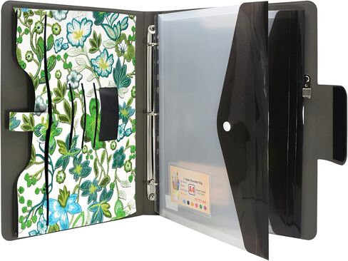 Padfolio Ring Binder with Expanded Document Bag, Flower Texture PU Leather Organizer Portfolio with 3-Ring Binder and Clipboard (Red) in Saudi Arabia
