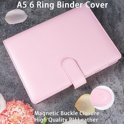 A5 Binder Cover with Magnetic Buckle Closure, 6 Ring A5 PU Leather Binder Personal Notebook for Organizing Planner Refill Pages, Photo Card Binder Sleeves, Multi-Functional Card Collectors in Saudi Arabia