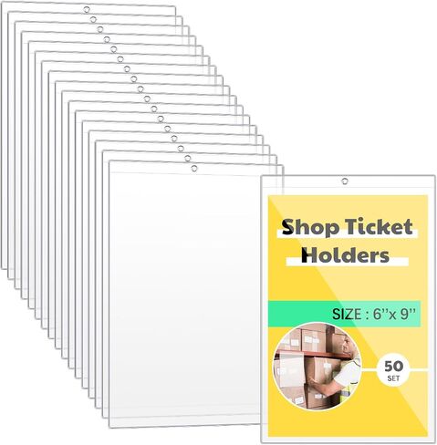 50 Pcs Vinyl Shop Ticket Holders Both Sides Clear 6 x 9 Inches Dry Erase Pocket Sleeves Work Order Plastic Sleeves Job Ticket Holders for Home Office School Box Posting Signs in Saudi Arabia