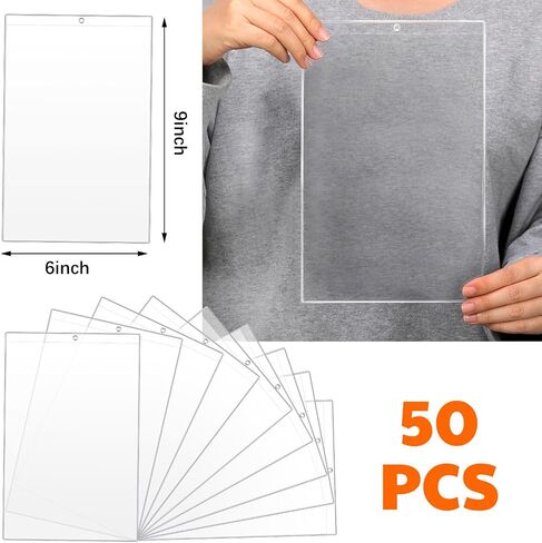 50 Pcs Vinyl Shop Ticket Holders Both Sides Clear 6 x 9 Inches Dry Erase Pocket Sleeves Work Order Plastic Sleeves Job Ticket Holders for Home Office School Box Posting Signs in Saudi Arabia