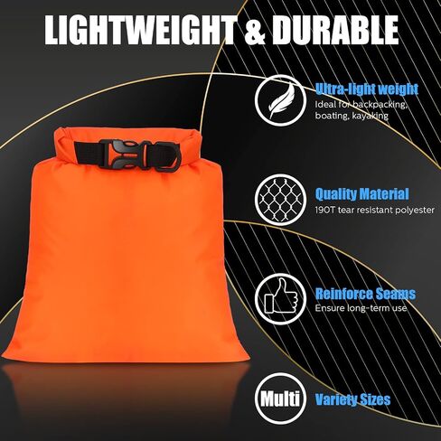 Riakrum 10 Pcs Waterproof Dry Bags, Ultralight Dry Sacks Stuff Sacks for Backpacking, Outdoor Dry Sacks Keep Gear for Kayaking Boating Hiking Backpacking (Black, 1.5,3,5,8,15L) in Saudi Arabia