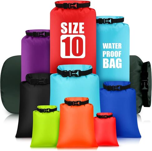 Riakrum 10 Pcs Waterproof Dry Bags, Ultralight Dry Sacks Stuff Sacks for Backpacking, Outdoor Dry Sacks Keep Gear for Kayaking Boating Hiking Backpacking (Black, 1.5,3,5,8,15L) in Saudi Arabia