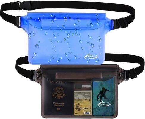 AiRunTech Waterproof Pouch with Waist Strap (2 Pack) | Beach Accessories Best Way to Keep Your Phone and Valuables Safe and Dry | Perfect for Boating Swimming Snorkeling Kayaking Beach Pool(Grey+Blue) in Saudi Arabia