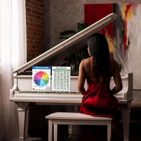 NQEUEPN 2 قطعة مخططات وتر البيانو، 11.8 × 8.3 بوصة دائرة الأخماس ملصق لوحة مفاتيح البيانو ملصق مقاوم للماء أوتار البيانو ورقة الغش لمعلمي الموسيقى الطلاب الملحنين عشاق الموسيقى المبتدئين in Kuwait