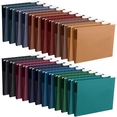 Yaomiao 24 Pack Hanging File Folders 3 Pleats Letter Size File Cabinet Folders with 1/5-Cut Adjustable Tabs Expandable Document Cabinet Colored for Home Desk Office Organization(Bright Color) in Kuwait