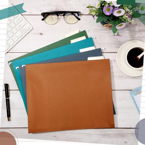 Yaomiao 24 Pack Hanging File Folders 3 Pleats Letter Size File Cabinet Folders with 1/5-Cut Adjustable Tabs Expandable Document Cabinet Colored for Home Desk Office Organization(Bright Color) in Kuwait