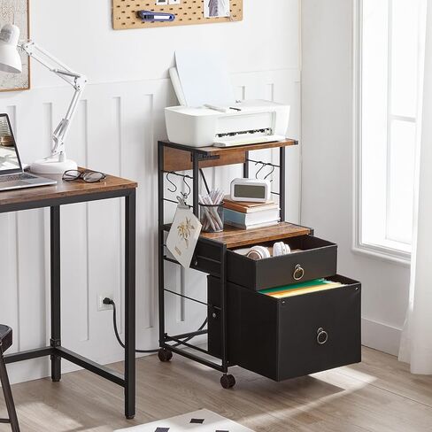 HOOBRO 2-Drawer File Cabinet, Filing Cabinet with Charging Station, Office Cabinet with Open Shelf, Filing Cabinet for Home Office, A4/Letter Size, Nonwovens Drawer, Rustic Brown BF23UWJ01 in Saudi Arabia