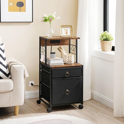 HOOBRO 2-Drawer File Cabinet, Filing Cabinet with Charging Station, Office Cabinet with Open Shelf, Filing Cabinet for Home Office, A4/Letter Size, Nonwovens Drawer, Rustic Brown BF23UWJ01 in Saudi Arabia