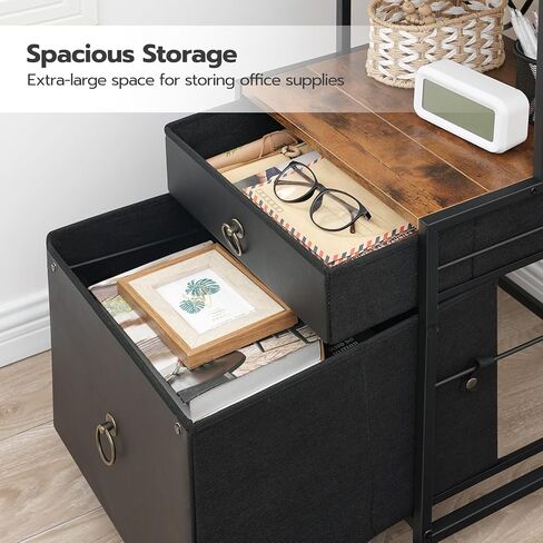 HOOBRO 2-Drawer File Cabinet, Filing Cabinet with Charging Station, Office Cabinet with Open Shelf, Filing Cabinet for Home Office, A4/Letter Size, Nonwovens Drawer, Rustic Brown BF23UWJ01 in Saudi Arabia