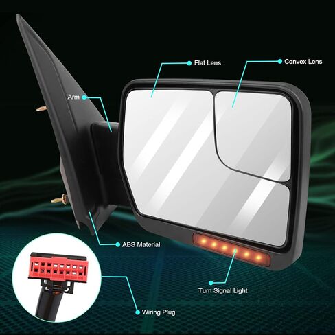 SCITOO مناسب لمرآة Ford Towing Mirror Chrome مرآة الرؤية الخلفية تناسب 2004-2014 لشاحنة Ford F-150 مع مرآة زجاجية للتحكم في الطاقة وإشارة الانعطاف الساخنة ومصباح البركة - جانب الركاب in Kuwait
