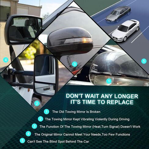 SCITOO مناسب لمرآة Ford Towing Mirror Chrome مرآة الرؤية الخلفية تناسب 2004-2014 لشاحنة Ford F-150 مع مرآة زجاجية للتحكم في الطاقة وإشارة الانعطاف الساخنة ومصباح البركة - جانب الركاب in Kuwait
