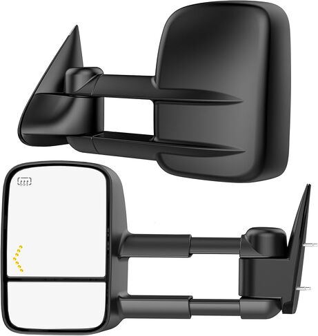 مرايا سحب ساخنة متوافقة مع 2007-2013 Chevy Silverado وGMC Sierra (2007 New) 1500 2500 3500 HD، Tahoe Suburban Avalanche Yukon، مرآة جانبية لقطر المقطورة ممتدة مع ضوء LED للسهم in Kuwait