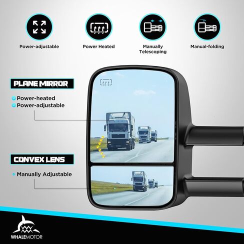 مرايا سحب ساخنة متوافقة مع 2007-2013 Chevy Silverado وGMC Sierra (2007 New) 1500 2500 3500 HD، Tahoe Suburban Avalanche Yukon، مرآة جانبية لقطر المقطورة ممتدة مع ضوء LED للسهم in Kuwait