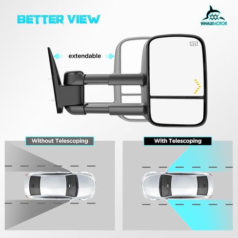 مرايا سحب ساخنة متوافقة مع 2007-2013 Chevy Silverado وGMC Sierra (2007 New) 1500 2500 3500 HD، Tahoe Suburban Avalanche Yukon، مرآة جانبية لقطر المقطورة ممتدة مع ضوء LED للسهم in Kuwait