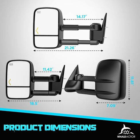 مرايا سحب ساخنة متوافقة مع 2007-2013 Chevy Silverado وGMC Sierra (2007 New) 1500 2500 3500 HD، Tahoe Suburban Avalanche Yukon، مرآة جانبية لقطر المقطورة ممتدة مع ضوء LED للسهم in Kuwait