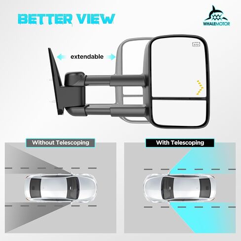 مرايا سحب ساخنة متوافقة مع 2007-2013 Chevy Silverado وGMC Sierra (2007 New) 1500 2500 3500 HD، Tahoe Suburban Avalanche Yukon، مرآة جانبية لقطر المقطورة ممتدة مع ضوء LED للسهم in Kuwait
