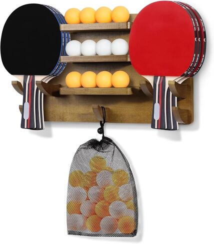 JLMY Ping Pong Paddle Holder, Ping Pong Storage Wall Rack, Hold 6 Paddles and 12 Balls, Table Tennis Racket Wall Mount, Ping Pong Accessories Organizer for Game Rooms, Man Caves, Garages, Offices in Saudi Arabia