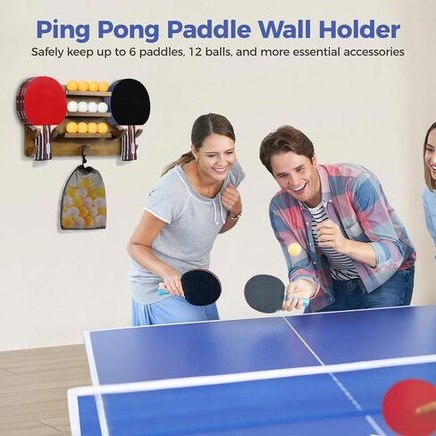 JLMY Ping Pong Paddle Holder, Ping Pong Storage Wall Rack, Hold 6 Paddles and 12 Balls, Table Tennis Racket Wall Mount, Ping Pong Accessories Organizer for Game Rooms, Man Caves, Garages, Offices in Saudi Arabia
