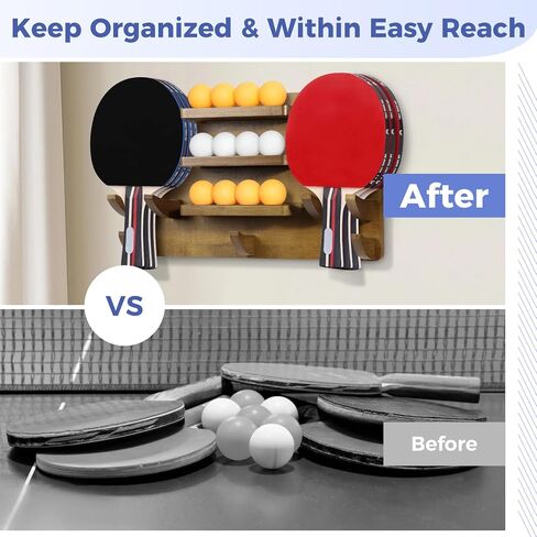 JLMY Ping Pong Paddle Holder, Ping Pong Storage Wall Rack, Hold 6 Paddles and 12 Balls, Table Tennis Racket Wall Mount, Ping Pong Accessories Organizer for Game Rooms, Man Caves, Garages, Offices in Saudi Arabia