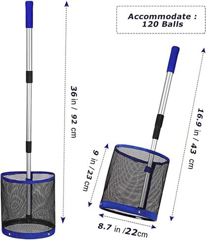 Glemall Table Tennis Ping Pong Balls Collector - Ping Pong Ball Picker Upper Retriever with Adjustable Length Table Tennis Net Bag Handle for Storage Hold up About 120 Table Tennis Balls in Saudi Arabia
