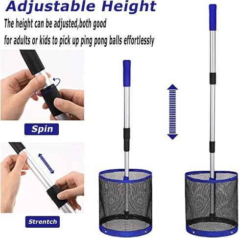 Glemall Table Tennis Ping Pong Balls Collector - Ping Pong Ball Picker Upper Retriever with Adjustable Length Table Tennis Net Bag Handle for Storage Hold up About 120 Table Tennis Balls in Saudi Arabia