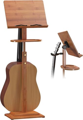 Music Stand for Sheet Music - Bamboo Folding Sheet Music Stands With Tray Guitar Clip, Wooden Sheet Music Organizer Height Adjustable 39.37''-51.2'' for Conductor Lectern Violin Piano Ukulele Players in Saudi Arabia