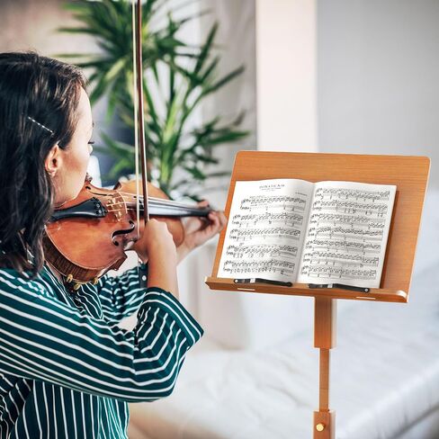 Music Stand for Sheet Music - Bamboo Folding Sheet Music Stands With Tray Guitar Clip, Wooden Sheet Music Organizer Height Adjustable 39.37''-51.2'' for Conductor Lectern Violin Piano Ukulele Players in Saudi Arabia