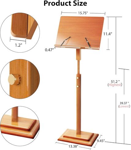 Music Stand for Sheet Music - Bamboo Folding Sheet Music Stands With Tray Guitar Clip, Wooden Sheet Music Organizer Height Adjustable 39.37''-51.2'' for Conductor Lectern Violin Piano Ukulele Players in Saudi Arabia