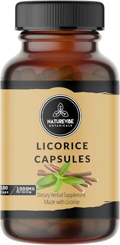 Naturevibe Botanicals Licorice Capsules Premium 180 Veg Capsules | Overall Health & Well Being | 1000mg Per Serving | Made with Pure Herb Licorice Powder in Kuwait