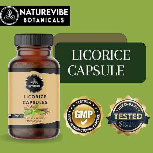 Naturevibe Botanicals Licorice Capsules Premium 180 Veg Capsules | Overall Health & Well Being | 1000mg Per Serving | Made with Pure Herb Licorice Powder in Kuwait