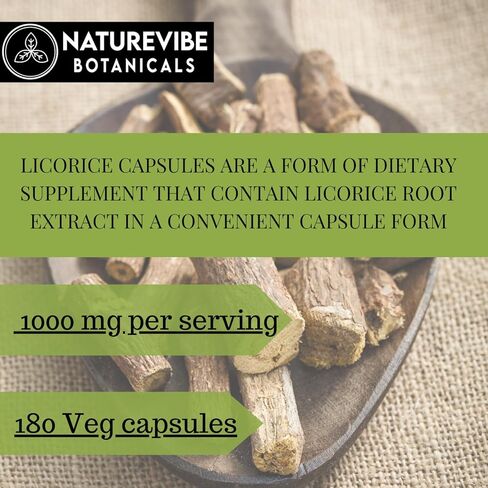 Naturevibe Botanicals Licorice Capsules Premium 180 Veg Capsules | Overall Health & Well Being | 1000mg Per Serving | Made with Pure Herb Licorice Powder in Kuwait