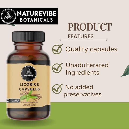 Naturevibe Botanicals Licorice Capsules Premium 180 Veg Capsules | Overall Health & Well Being | 1000mg Per Serving | Made with Pure Herb Licorice Powder in Kuwait