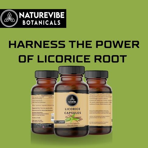 Naturevibe Botanicals Licorice Capsules Premium 180 Veg Capsules | Overall Health & Well Being | 1000mg Per Serving | Made with Pure Herb Licorice Powder in Kuwait