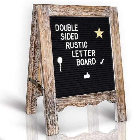 Rustic Felt Letter Board 15"x11" | Double Sided Black, Grey 792 White, Gold Characters| Perfect Letter Signboard, Message Board, Announcement Sign| Screw Driver, Wall Hanger, Letter Organizer Box, Bag in Saudi Arabia