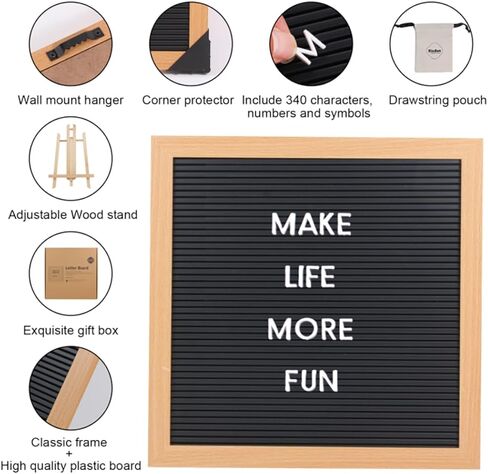 لوحة رسائل Kicsbam، لوحة رسائل قابلة للتغيير مقاس 12 × 12 بوصة مع 340 حرفًا وعلامة شخصية - لوحة رسائل بلاستيكية، لوحة لافتة بإطار طبيعي لإعلان الطفل، والمعالم الرئيسية، وديكور المكتب والمزيد in Kuwait