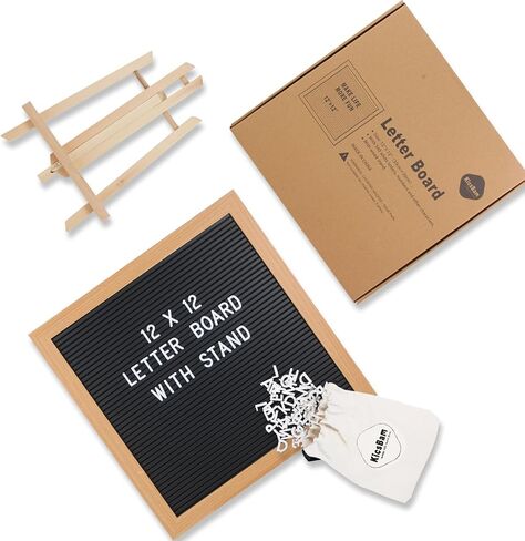 لوحة رسائل Kicsbam، لوحة رسائل قابلة للتغيير مقاس 12 × 12 بوصة مع 340 حرفًا وعلامة شخصية - لوحة رسائل بلاستيكية، لوحة لافتة بإطار طبيعي لإعلان الطفل، والمعالم الرئيسية، وديكور المكتب والمزيد in Kuwait