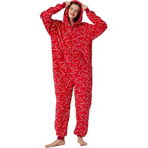 Unisex Christmas Onesie Pajamas Hooded Comfy Flannel Zipper One Piece Sleepwear Matching Jumpsuit for Family Couples