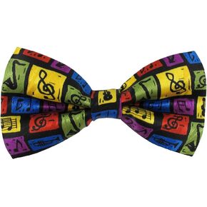 Men's Rainbow Square Notes Pattern Novelty Pre-Tied Adjustable Banded Novelty Bow Tie - Multi