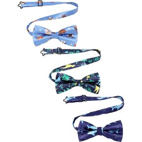Newcotte 3 Pcs Boy's Bow Ties for Kids Toddler Child Cute Adjustable Costume Pre Tied Bowties for Kids Wedding Birthday Party(Marine Animal, Dinosaur, Dog Face Pattern)