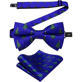 DiBanGu Boys Christmas Bowtie Set Silk Xmas Holiday Pre-tied Bowtie and pocket Square for Kids Festive Bow Tie with Gift Box